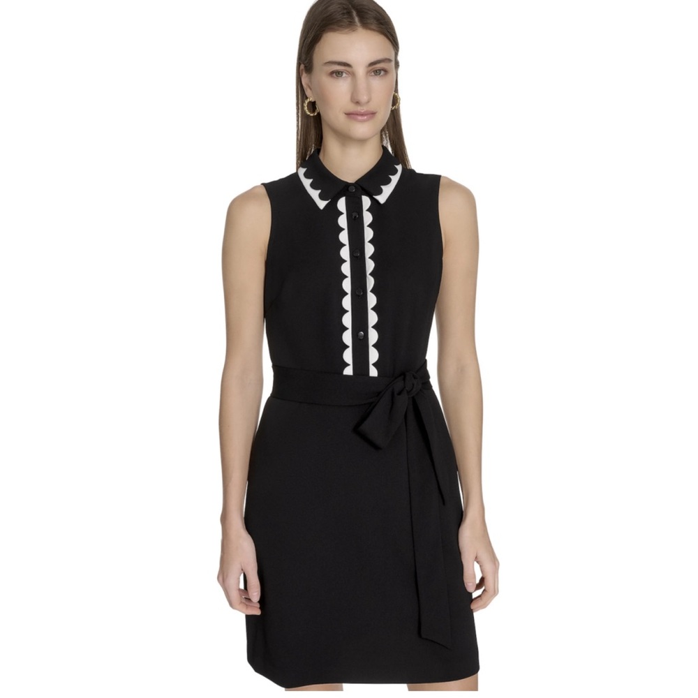 Karl Lagerfeld Black Mini Dress with White Scalloped Details